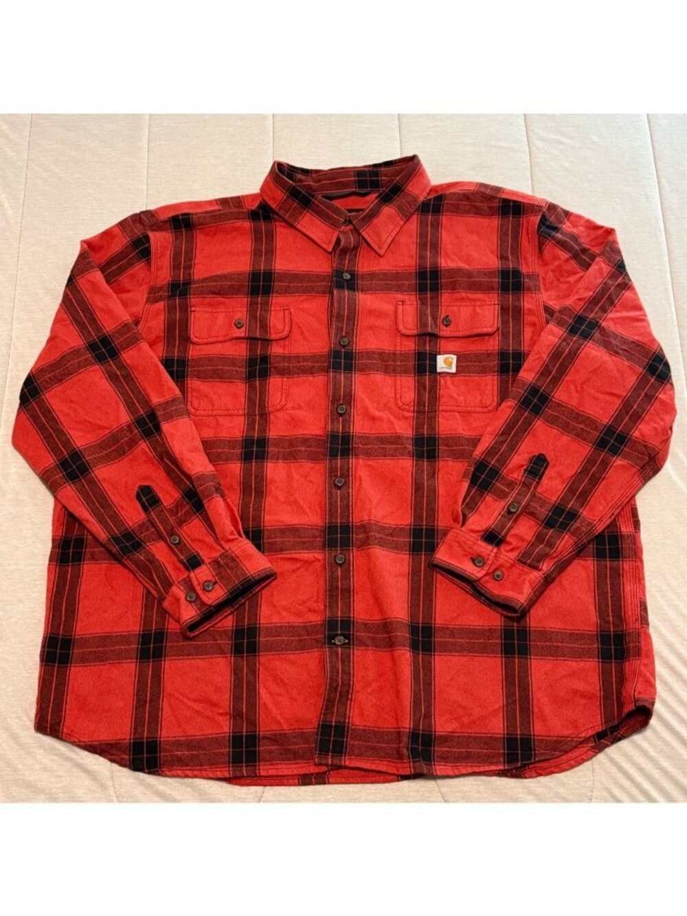 Carhartt Flannel Shirt Mens Big 2XL Red Plaid Heavyweight Loose Fit Long Sleeve